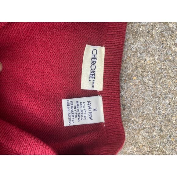 Vtg Cherokee Women’s X 14 16w V-Neck red White Button Down Cardigan Sweater Xmas - Picture 3 of 5